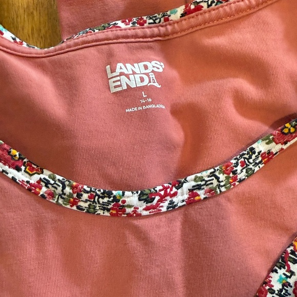 Lands' End Long Sleeve Pajama Set Salmon Top with Floral Bottom Size L - Picture 2 of 9